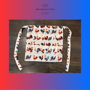 APRON with 8 front pockets | Colorful Rooster Pattern Design | ties at waist